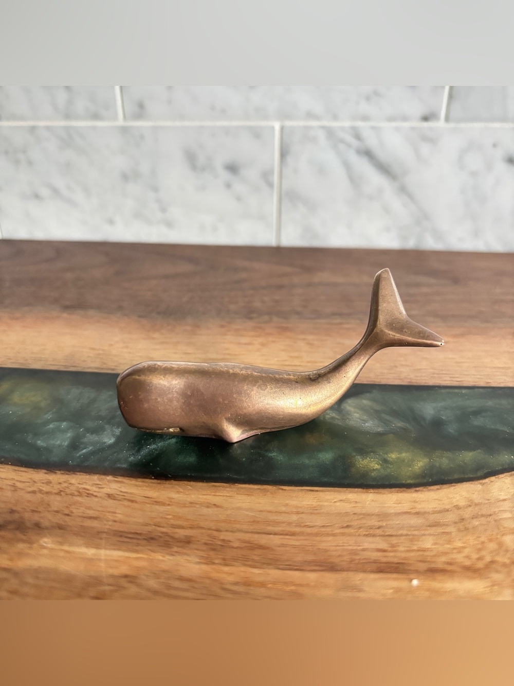Tiny 3โ Vintage Brass Whale Figurine - Nautical Decor
